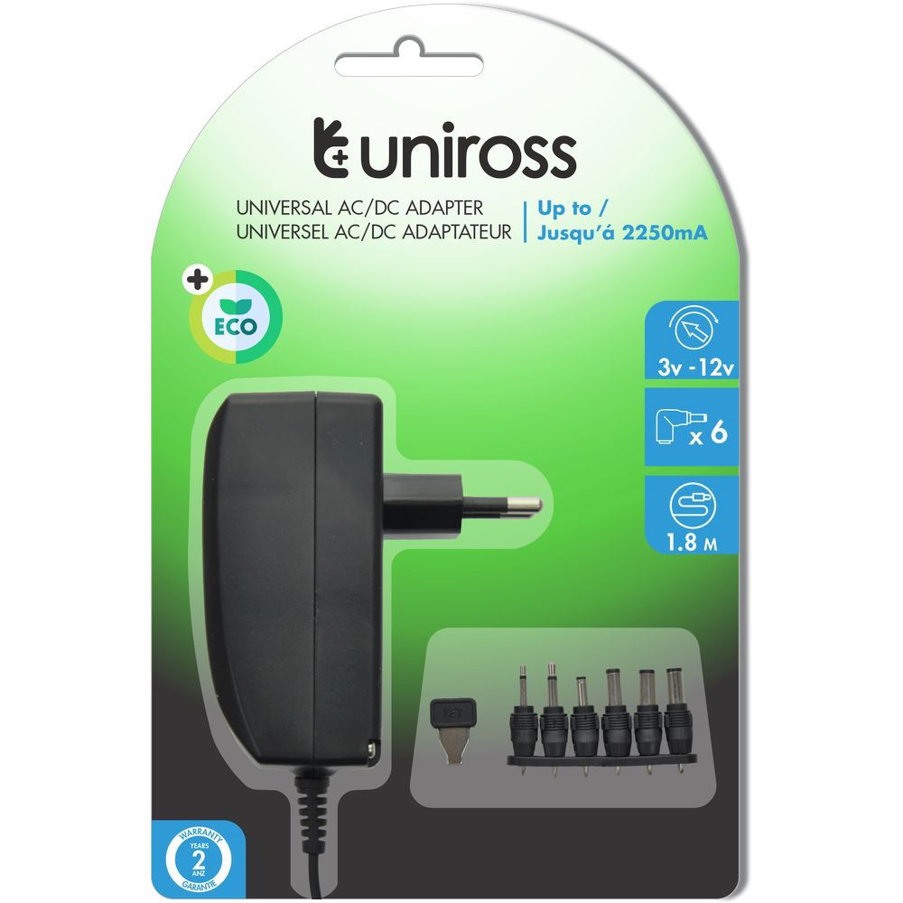 Uniross Univerzális adapter, 3-12 V, 6-féle csatlakozó, 2250 mA, 27 W, EU termék fő termékképe