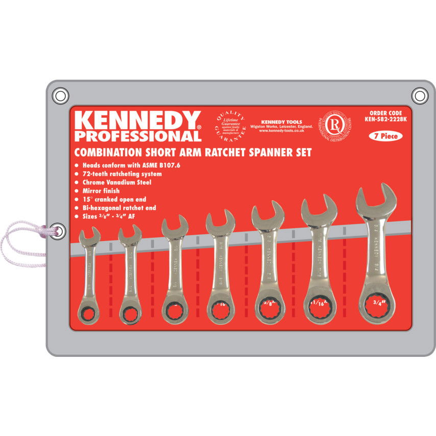 KENNEDY 3/8" - 3/4" A/F rövidszárú racsnis csillag-villáskulcs készlet, 7 részes termék fő termékképe